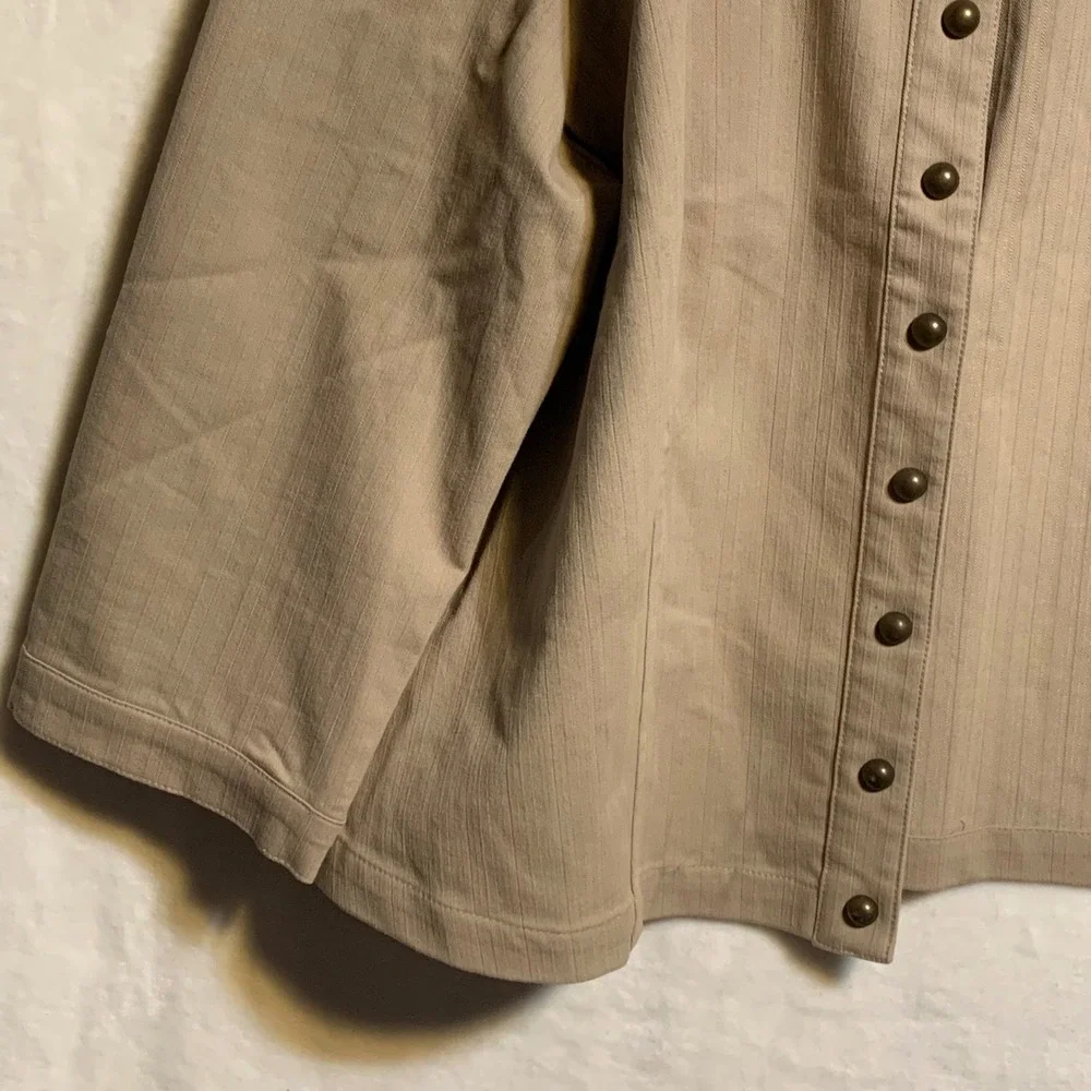 Cato Womens XL‎ Tan Studded Open Front Jacket Herringbone 3/4 Sleeve Beige Top